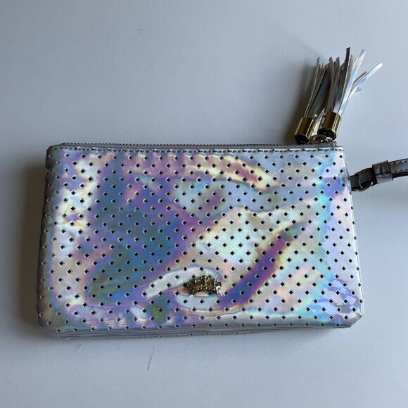 Vintage Y2K Juicy Couture Double Pouch Wristlet Silver Iridescent Zip Top Tassel - Picture 4 of 10